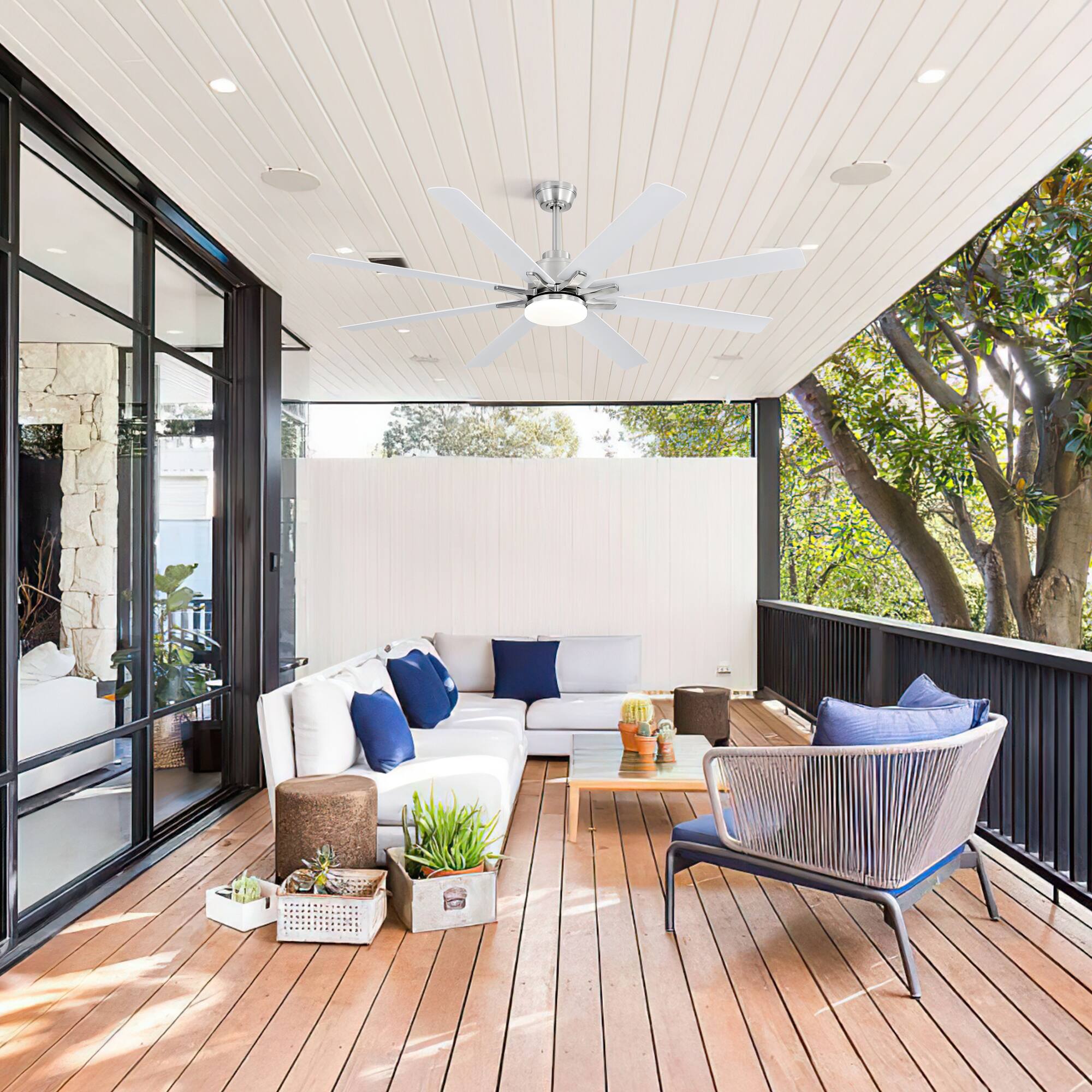 Alt View 2. GOODSILO - 66 Inch Large Ceiling Fan with Dimmable LED Light & Remote, Reversible DC Motor - Nickel.