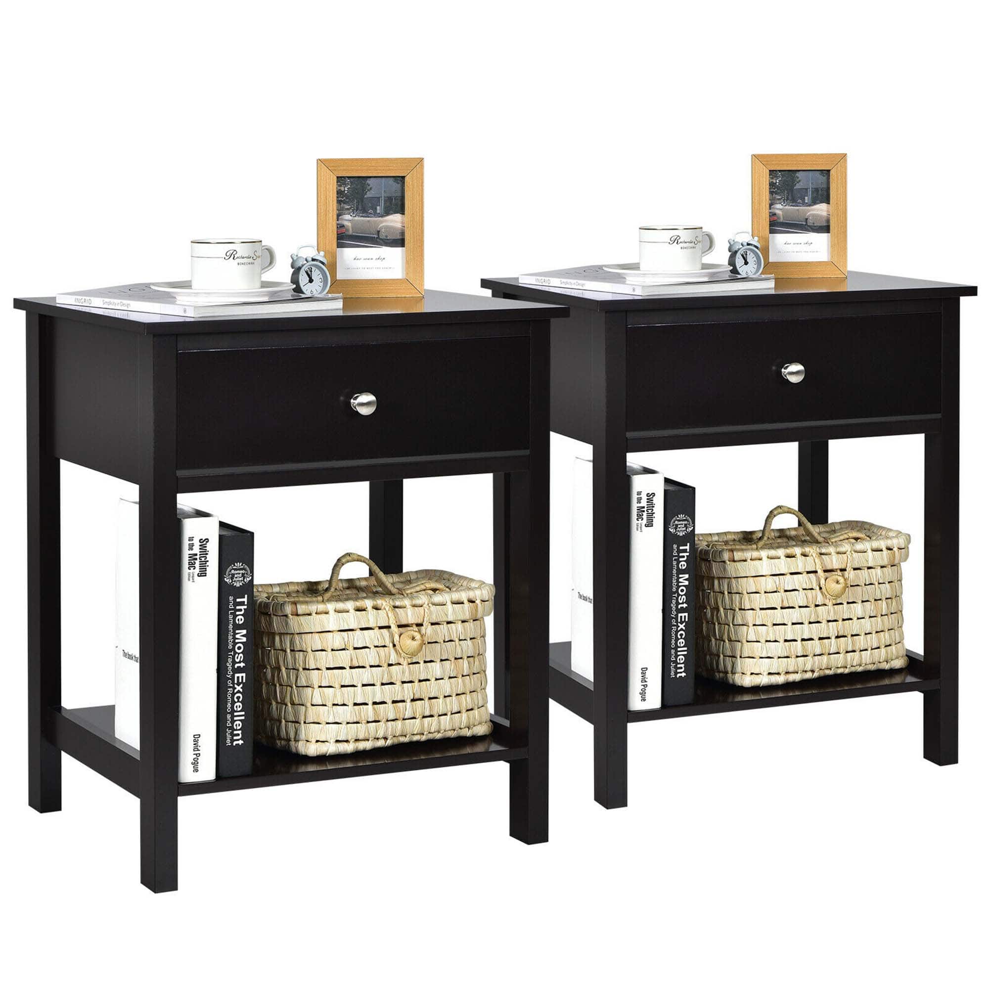 Gymax - 2PCS 2-Tier Nightstand Modern Side End Table w/ Drawer & Open Shelf - Black price history on PriceWatchPro