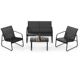 Gymax - 4 PCS Furniture Set Tempered Glass Coffee Table Chair Outdoor Patio Loveseat - Black