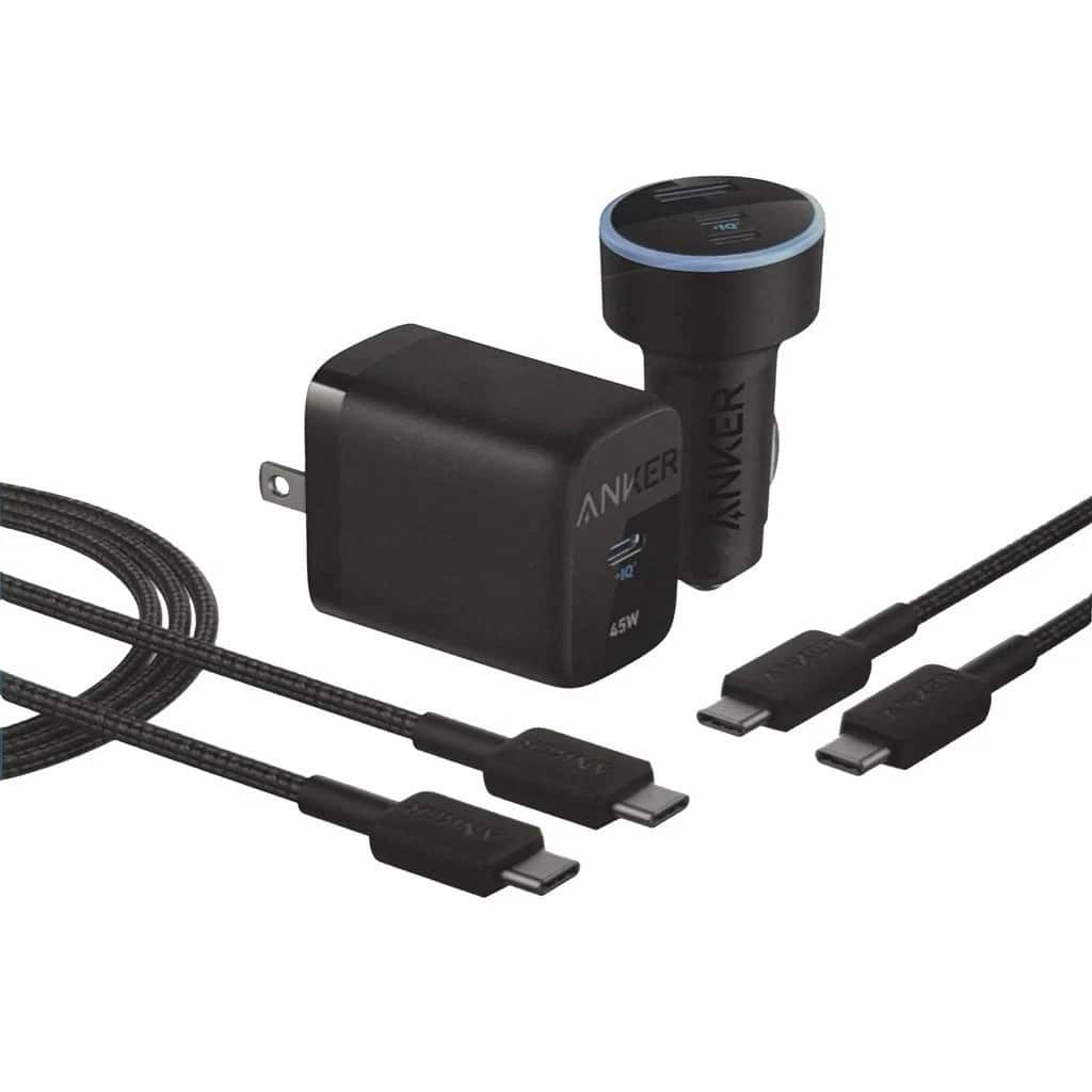 Anker - 4-in-1 Fast Charging Bundle (45W Wall & 67W Car Charger, 3ft & 6ft USB-C Cables, 3-Port,) for iPhone & MacBook - Black