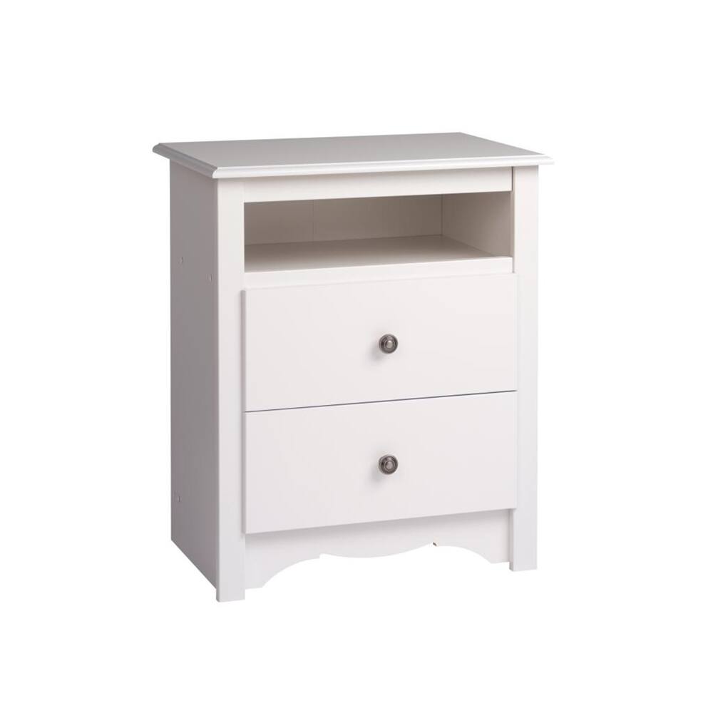 Front. Prepac - White Monterey Tall 2 Drawer Nightstand with Open Shelf - White.