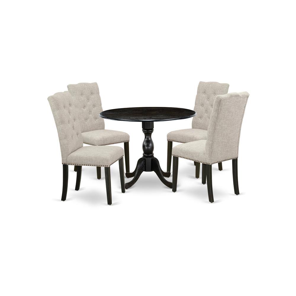 Left. East West Furniture - East West Furniture DMEL5-ABK-35 5 Piece Dining Table Set Consists of 1 Drop Leaves Modern Kitchen Table and 4 Doeskin - Wire Brush Black.