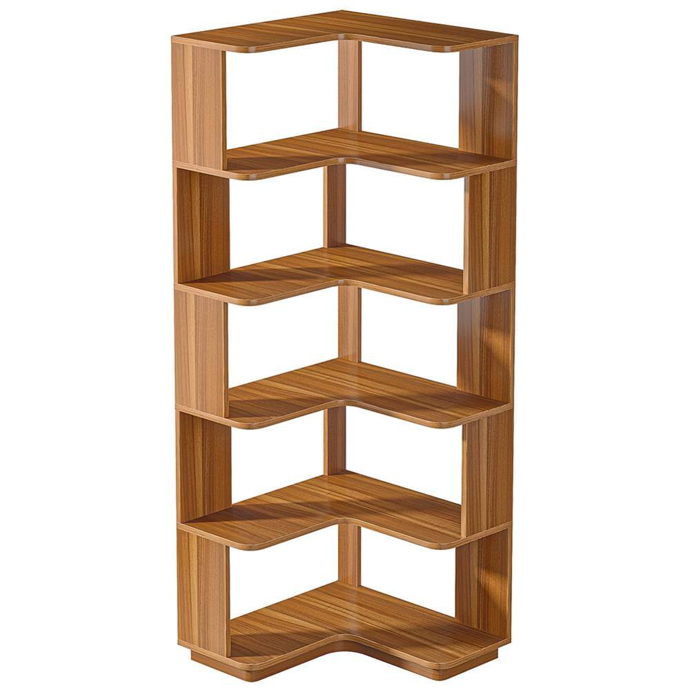 Angle. Kadyn - Bookshelf, Storage Shelf, Bookcase,6-Tier Corner Bookshelf, 64.96" Corner Bookcase with Anti-Drop Panel,Wood Grain - Wood Grain.