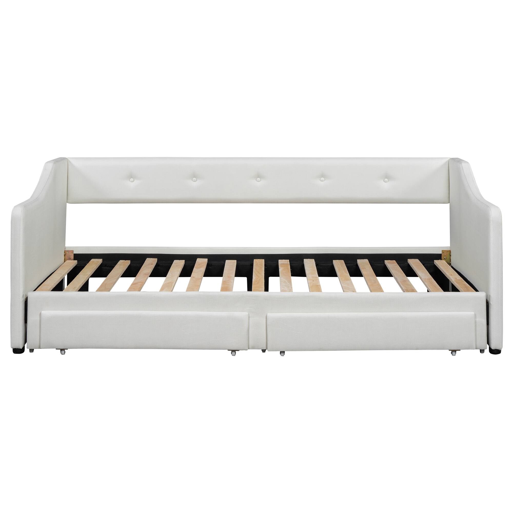 Back. Whisen - Expandable Daybed from Twin XL to King, Upholstered Bed Frame with Storage Drawers for Bedroom & Guest Room - Beige.