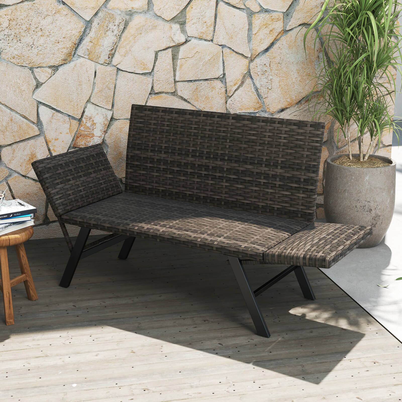 Alt View 3. Costway - Costway Patio Convertible Sofa for 2 with Adjustable Armrests Metal Frame Wicker Couch - Gray.