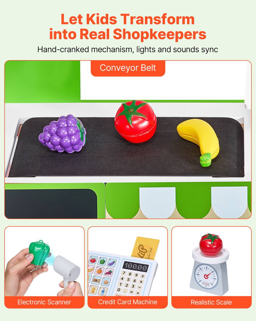 VEVOR Kids Grocery Store Playset, Wooden Play Market Stand with