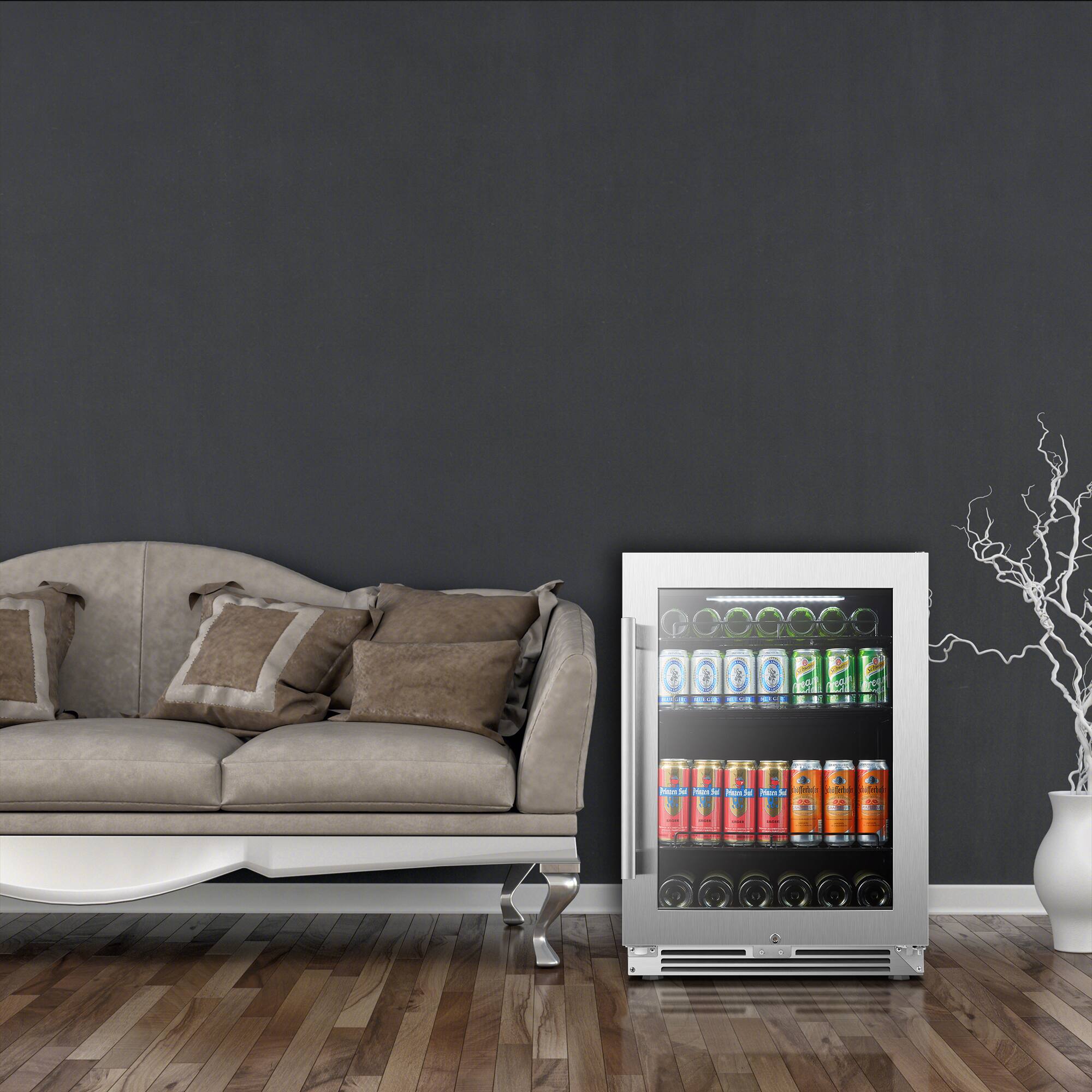 Angle. LanboPro - 24 in. 112 Can 6 Bottle Storage Capacity Beverage Refrigerator with Ultra-Quiet Compressor and Digital Thermostat - Black.