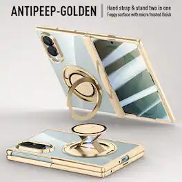 Dteck - Shockproof Magnetic Case for Samsung Galaxy Z Fold8 with 2-in-1 Stand, Rigid Plastic Cover Built-in Privacy Screen Glass - Gold