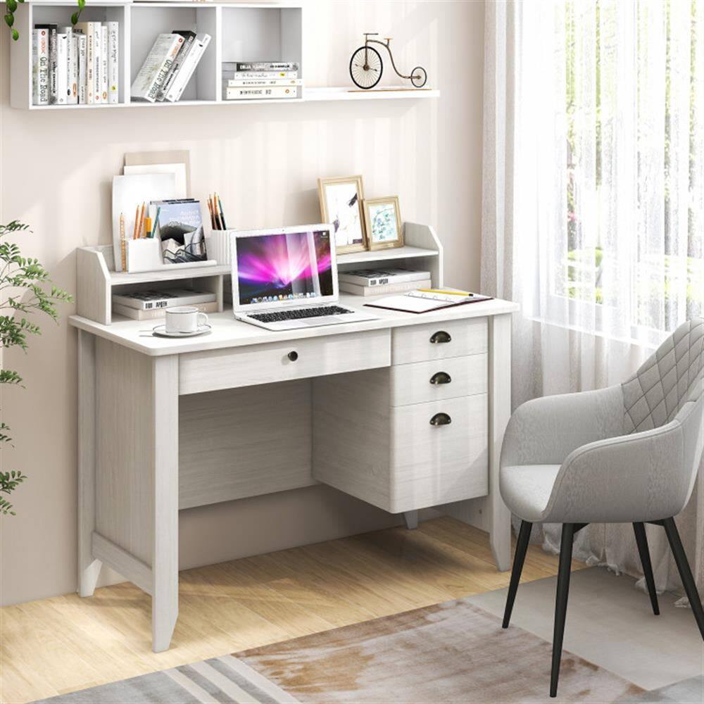 Left. Pefilos - Computer Desk PC Laptop Study Writing Table Workstation, Small Home Office Desk, White - White.