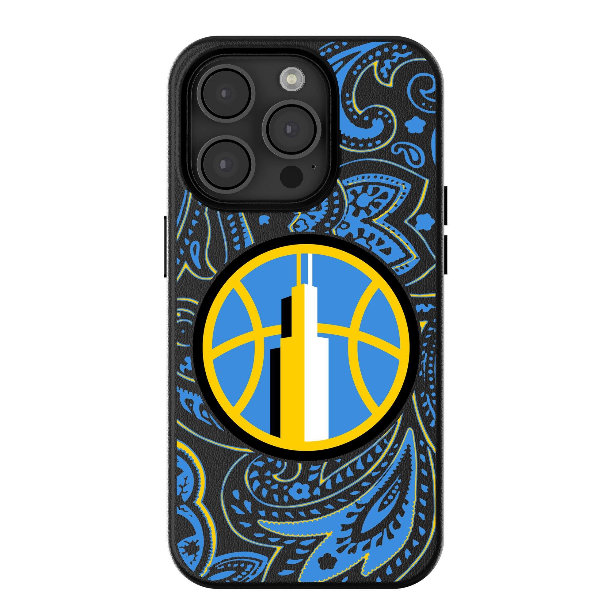 Front. Keyscaper - Chicago Sky Paisley iPhone Magnetic Bump Case - 15 Plus - Black.