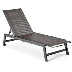Front. Costway - Costway 1PC Patio Galvanized Steel Chaise Lounge with Wheels Outdoor PE Rattan Recliner Chair - Mix Brown,Black.