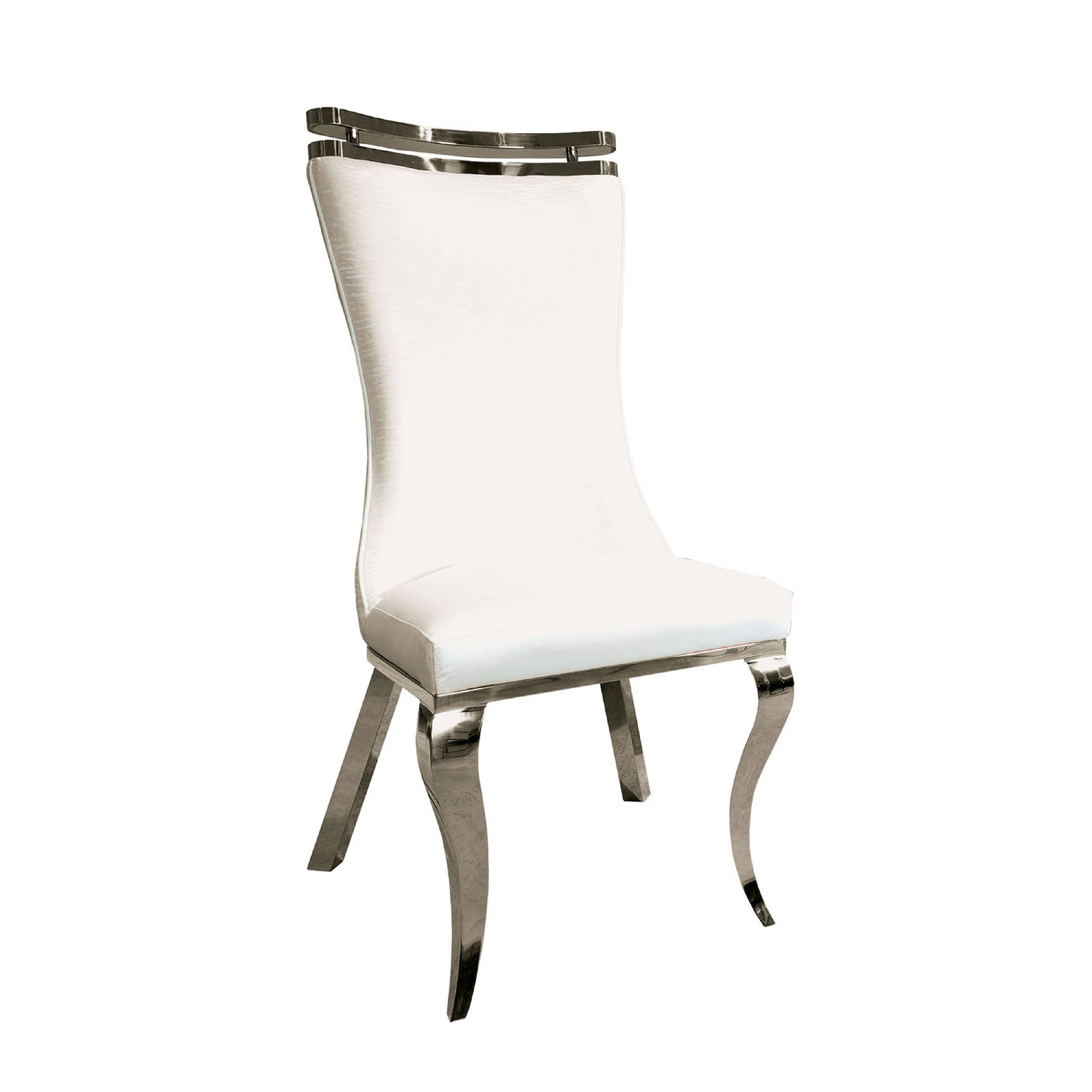 Manhattan Lane - Bedy Dining Side Chair Set of 2, Textured White Velvet, Silver Saber Legs - White, Silver