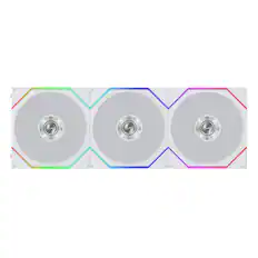 Front. Lian Li - UNI FAN TL Flex 120mm Normal Blade (NOT Reverse) ARGB Fan, 3 Pack, Infinity Mirror, Controller Included (12TL1F3W) - White.