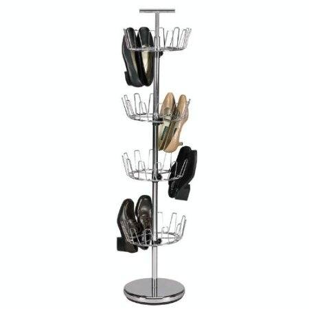 Hivvago - 4-Tier Revolving Shoe Rack Tree - Holds 24 Pairs - Chrome
