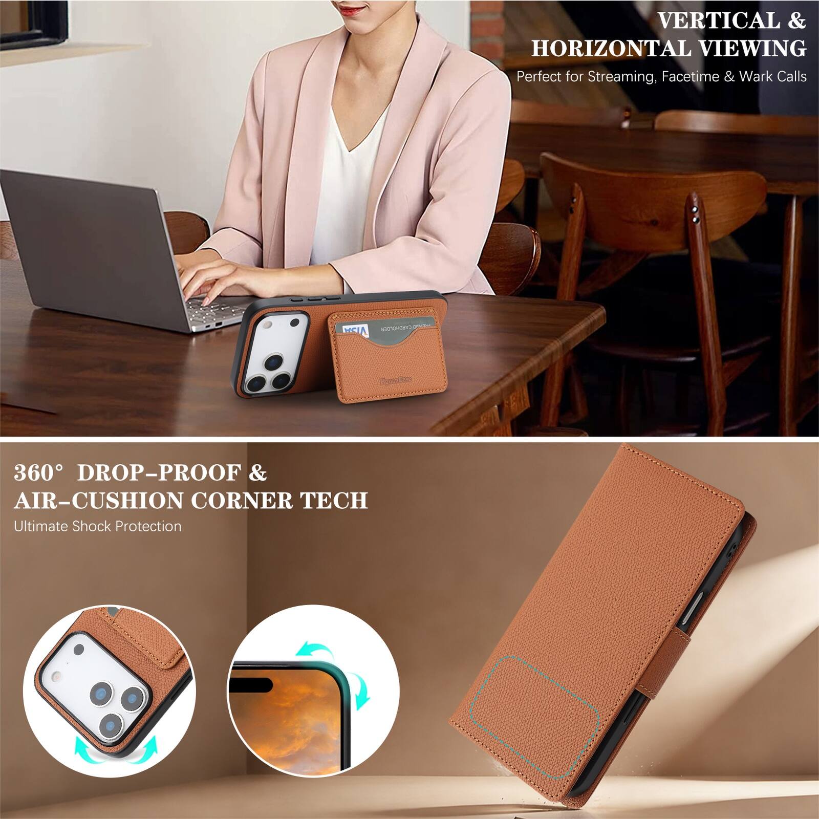 VERTICAL & HORIZONTAL VIEWING  
Perfect for Streaming, Facetime & Work Calls

360° DROP-PROOF & AIR-CUSHION CORNER TECH  
Ultimate Shock Protection