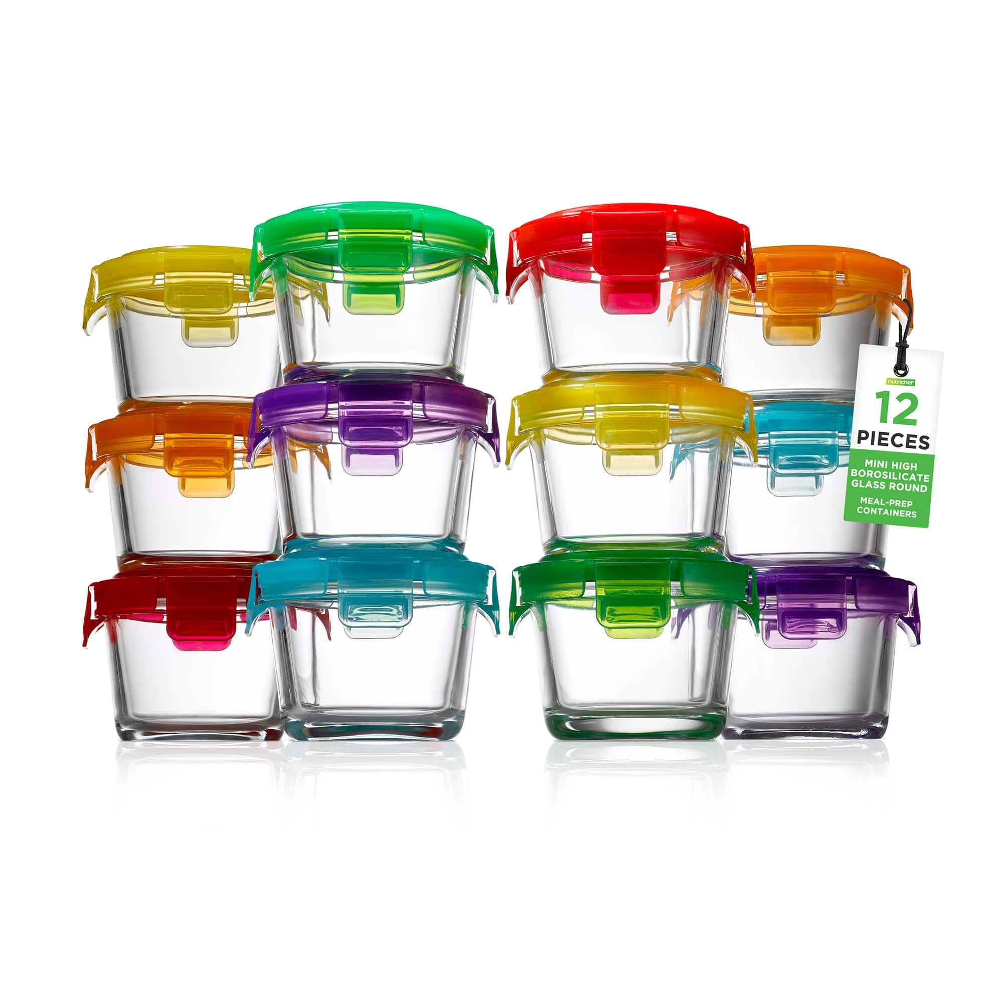 NutriChef - 24-Piece Glass Food Storage Containers, 4.48oz Mini Stackable Containers, Freezer & Microwave Safe (NCGLBAB)