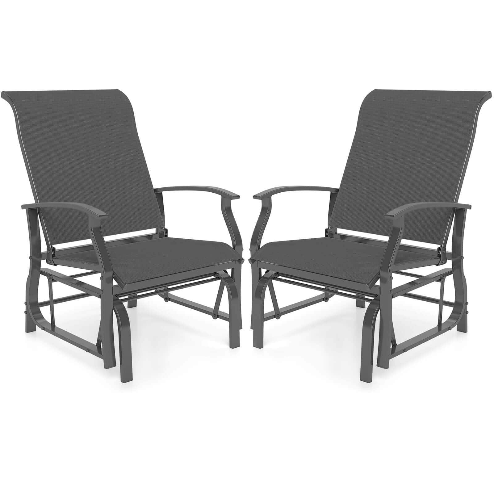 Front. Costway - Costway Porch Gliders Set of 2 with Reclined High Back Breathable Mesh Fabric Metal Frame Gray - Gray.