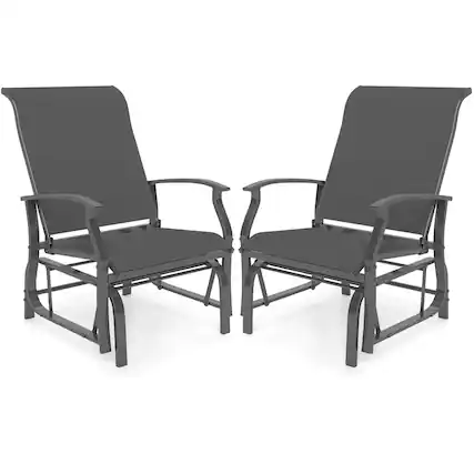 Front. Costway - Costway Porch Gliders Set of 2 with Reclined High Back Breathable Mesh Fabric Metal Frame Gray - Gray.