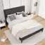 Alt View 2. Costway - Queen Size Bed Frame with High Headboard & Wooden Slats No Box Spring Needed - Gray.