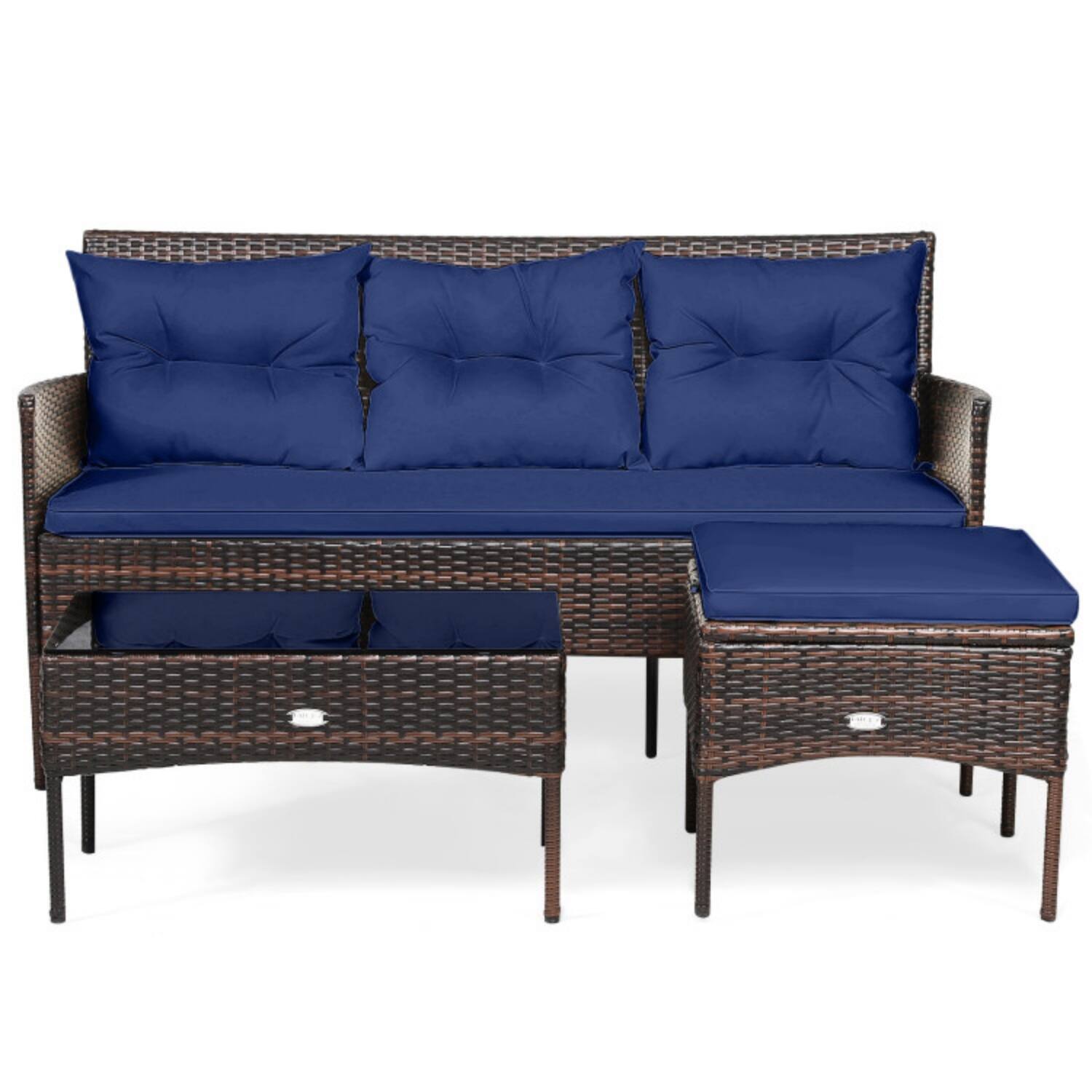 Alt View 5. Mondawe - 60 x 24 x 33 IN Freestanding Patio Sectional Set with Sofa, Ottoman, Table 3-Piece - Mix brown+Navy.