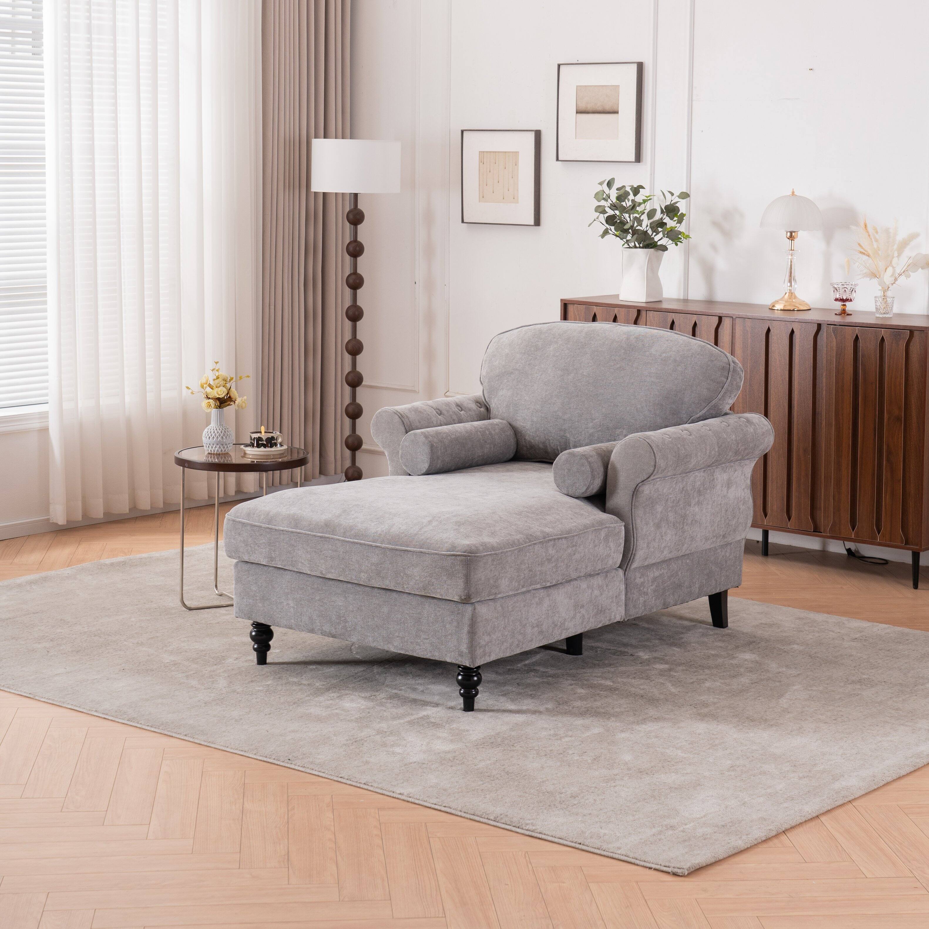 Alt View 3. Trinkets Crazed - Oversized Chaise Lounge Indoor,Chenille Single Sofa Bed with Wide Seat Upholstered Reclining Sleeper Armchair - light gray.