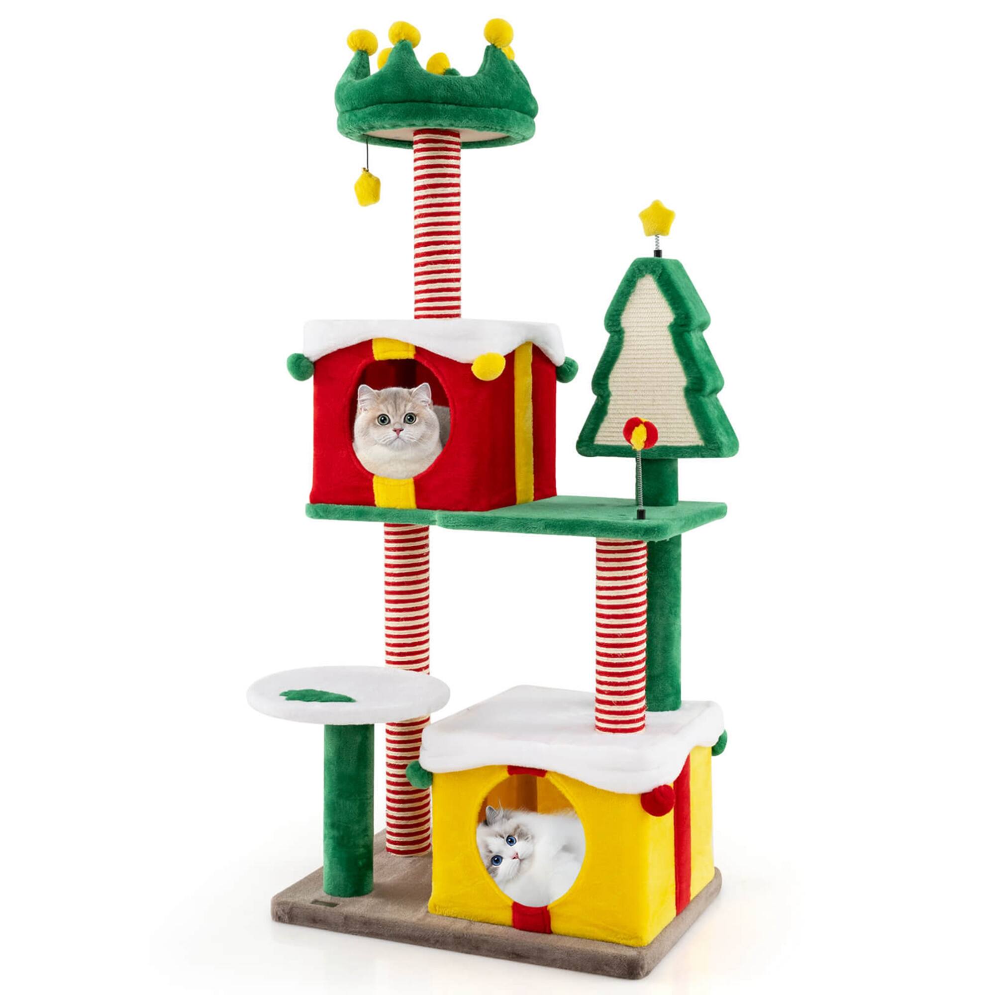 Front. Costway - Costway Christmas Cat Tree for Indoor Cats with Sisal Scratching Posts Carpet Plush Perch - Multicolor.