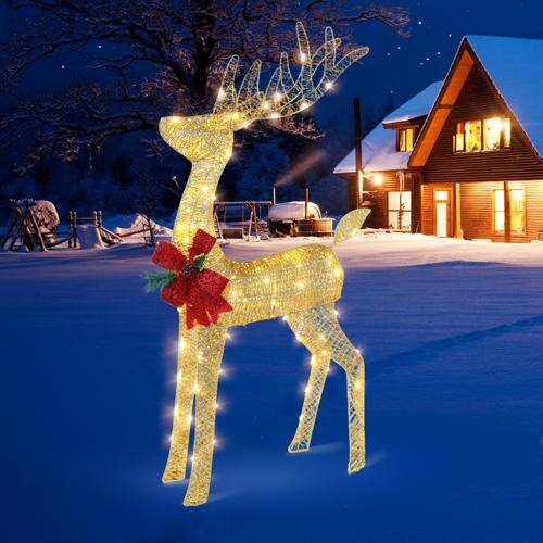 Alt View 6. Winado - Christmas 4 FT Lighted Santa's Sleigh Reindeer for Indoor / Outdoor Holiday Decoration - Golden.