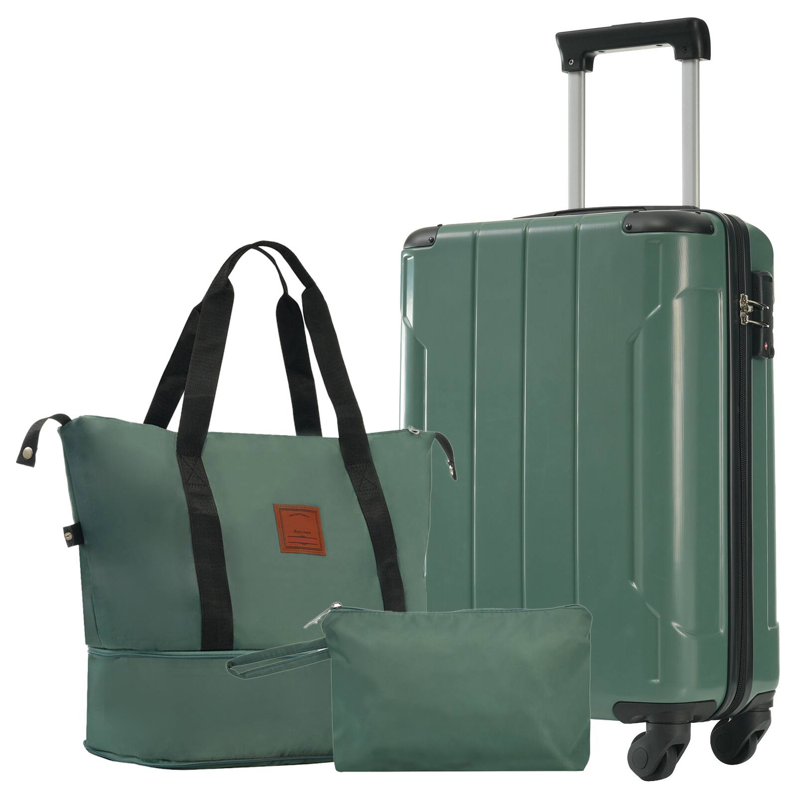 Alt View 10. Ecooso - 3-Piece Carry-On Travel Set with 20" ABS Suitcase, Spinner Wheels, Duffel & Toiletry Bag, TSA Lock - Green.