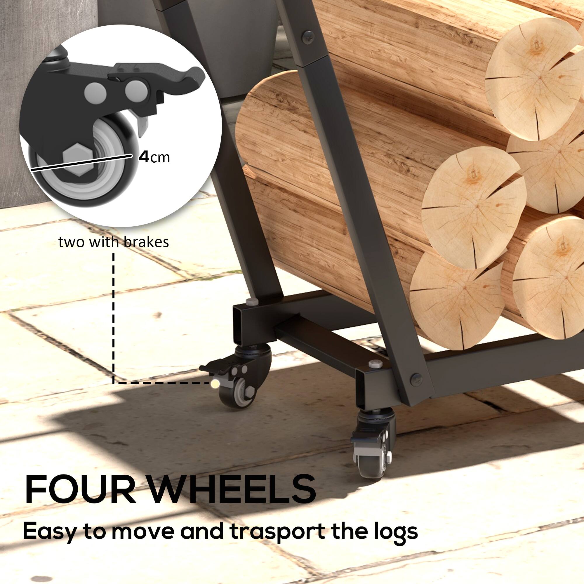 4cm two with brakes FOUR WHEELS Easy to move and transport the logs