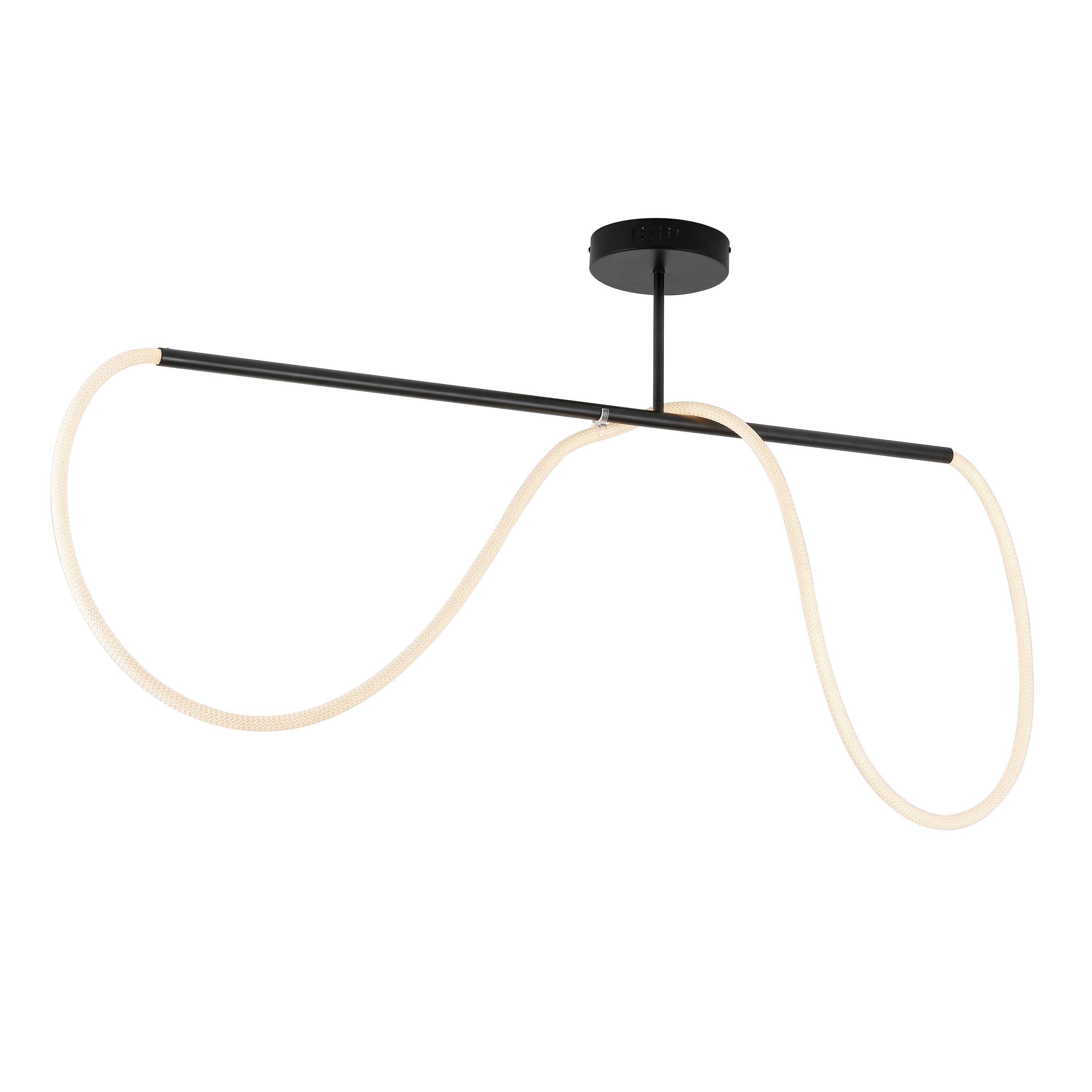 Front. Jonathan Y - Alessio 48" Contemporary Minimalist 360 Adjustable Silicone Neon Rope Dimmable Linear Integrated LED Flush Mount, Black - Black.