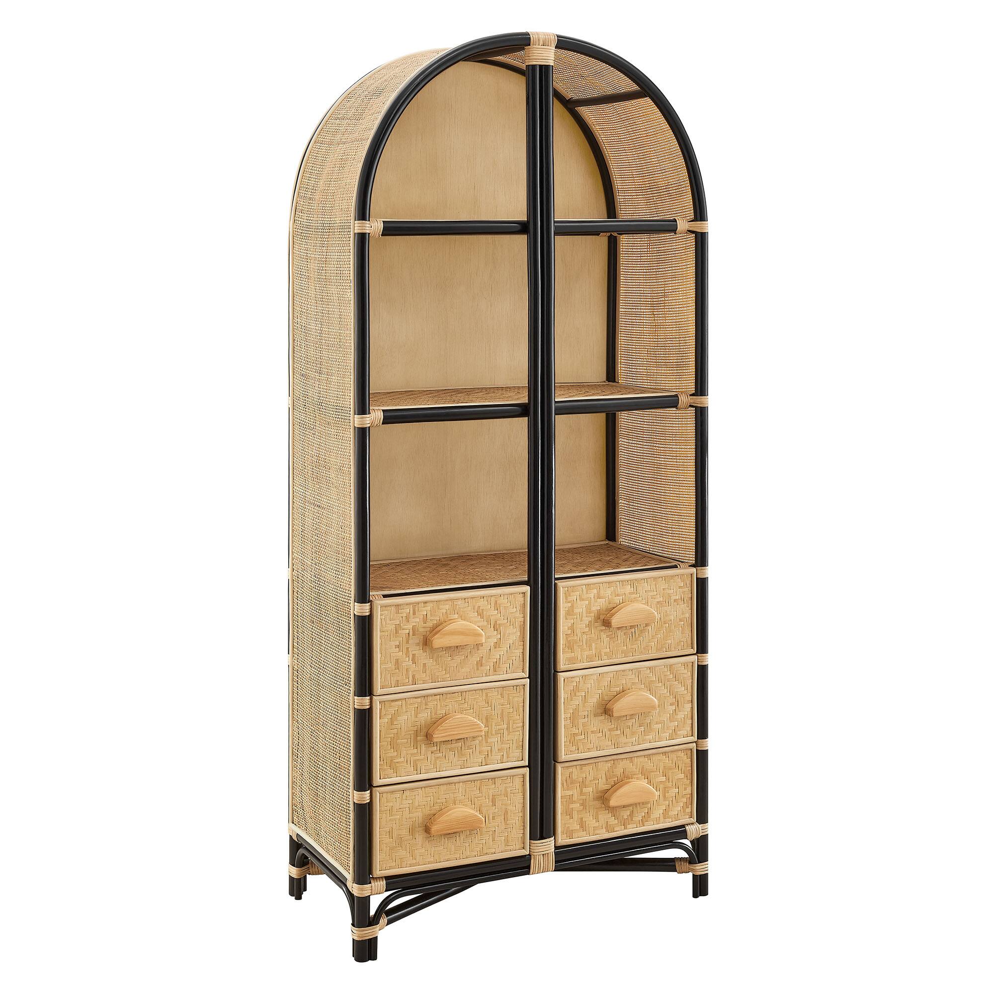 Angle. Modway - Jane 71 Inch Tall Arched Natural Rattan Bookshelf by Modway - Natural Black.