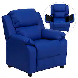 Alamont Home - Deluxe Padded Contemporary Kids Recliner with Storage Arms - Blue Vinyl