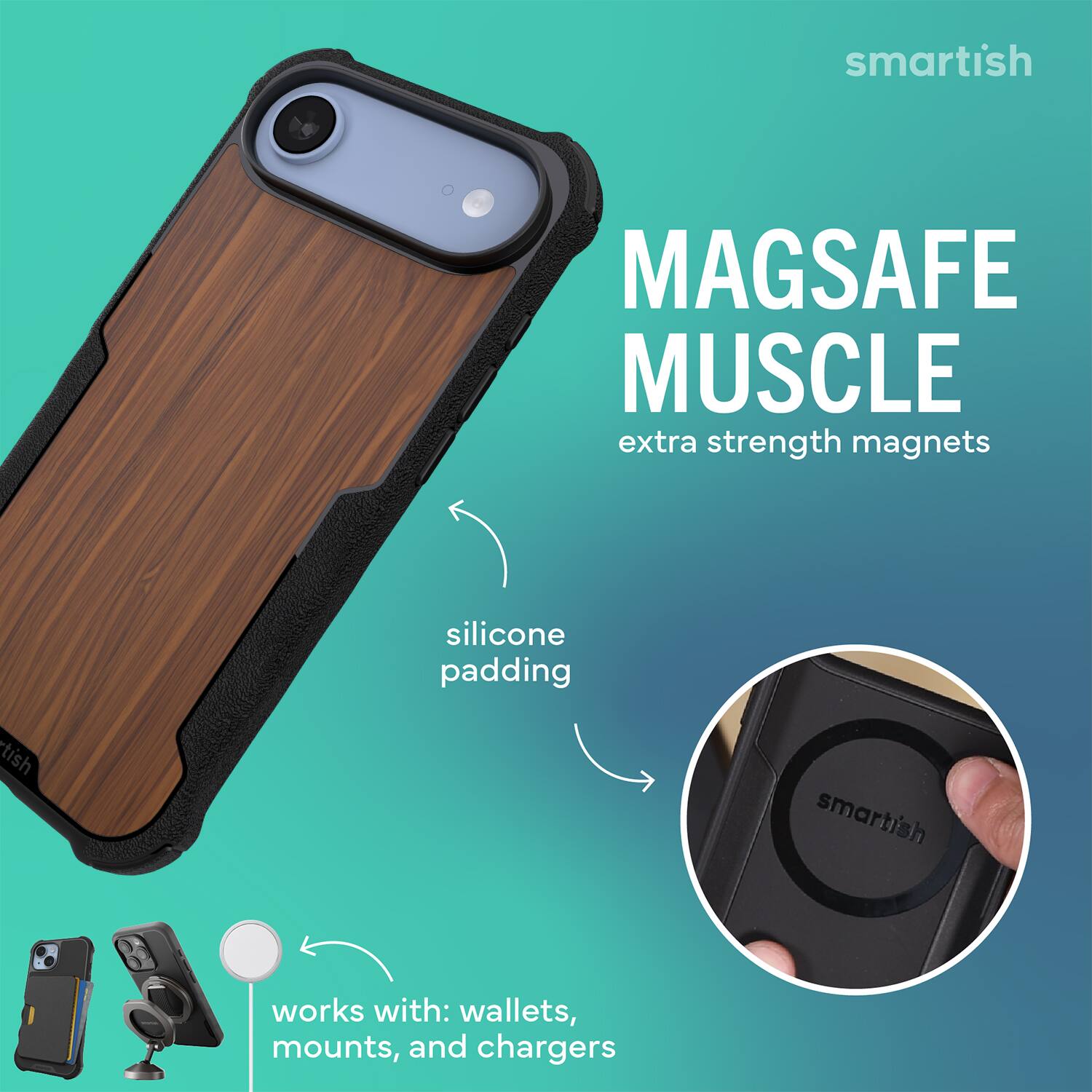 smartish MAGSAFE MUSCLE extra strength magnets silicone padding *tish smartish works with: wallets, mounts, and chargers