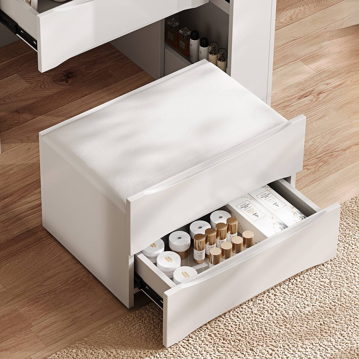 Alt View 9. Loheer - Loheer Makeup Vanity Desk with Adjustable LED Lights, White Flip Up Mirror and Stool - White.