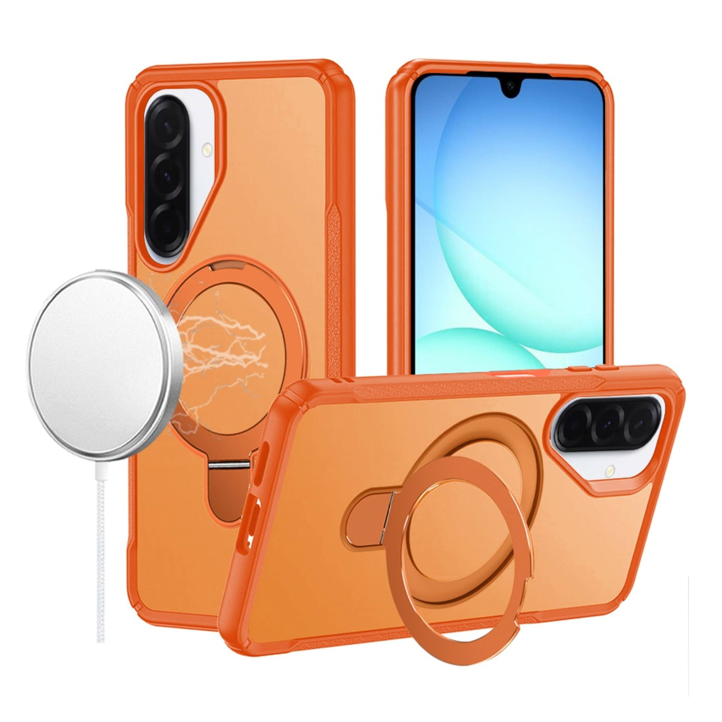 Front. Kitcheniva - Shockproof Magnetic Circle Metal Stand Phone Case With Tempered Glass For Samsung Galaxy A17 5G Cosmic Orange - Cosmic Orange.