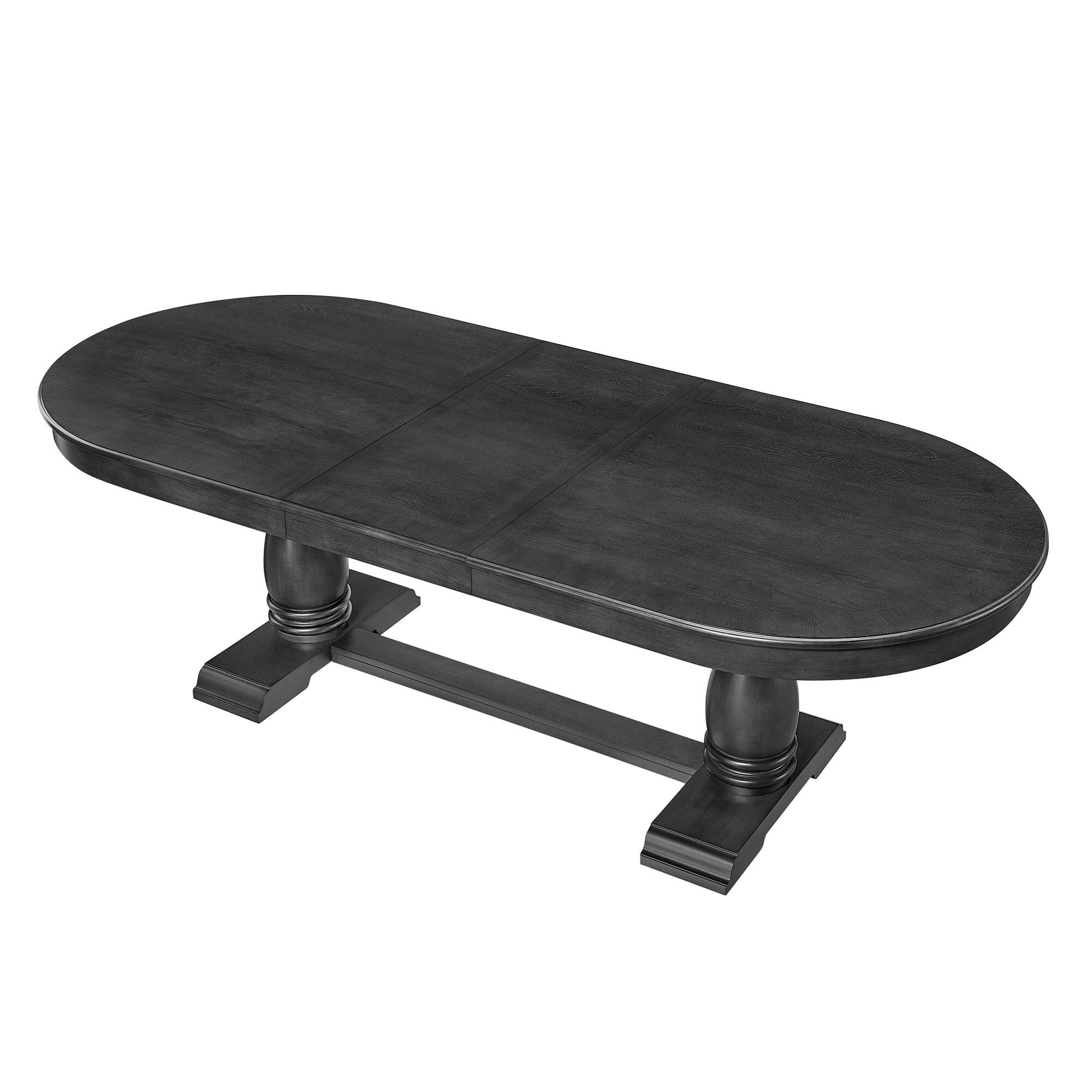 Angle. Tiramisubest - 94" Extendable Wooden Dining Table for 6 Persons,Mid Century Modern Long Expandable Curved Dining Table,Dark Oak - Dark Oak.