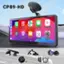 CP89-HD is a car phone system that features a large screen with icons for various functions such as music, maps, messages, and now playing. The system also includes a car podcasts, audiobooks, and a calendar. The settings menu allows users to customize their preferences and access additional features.