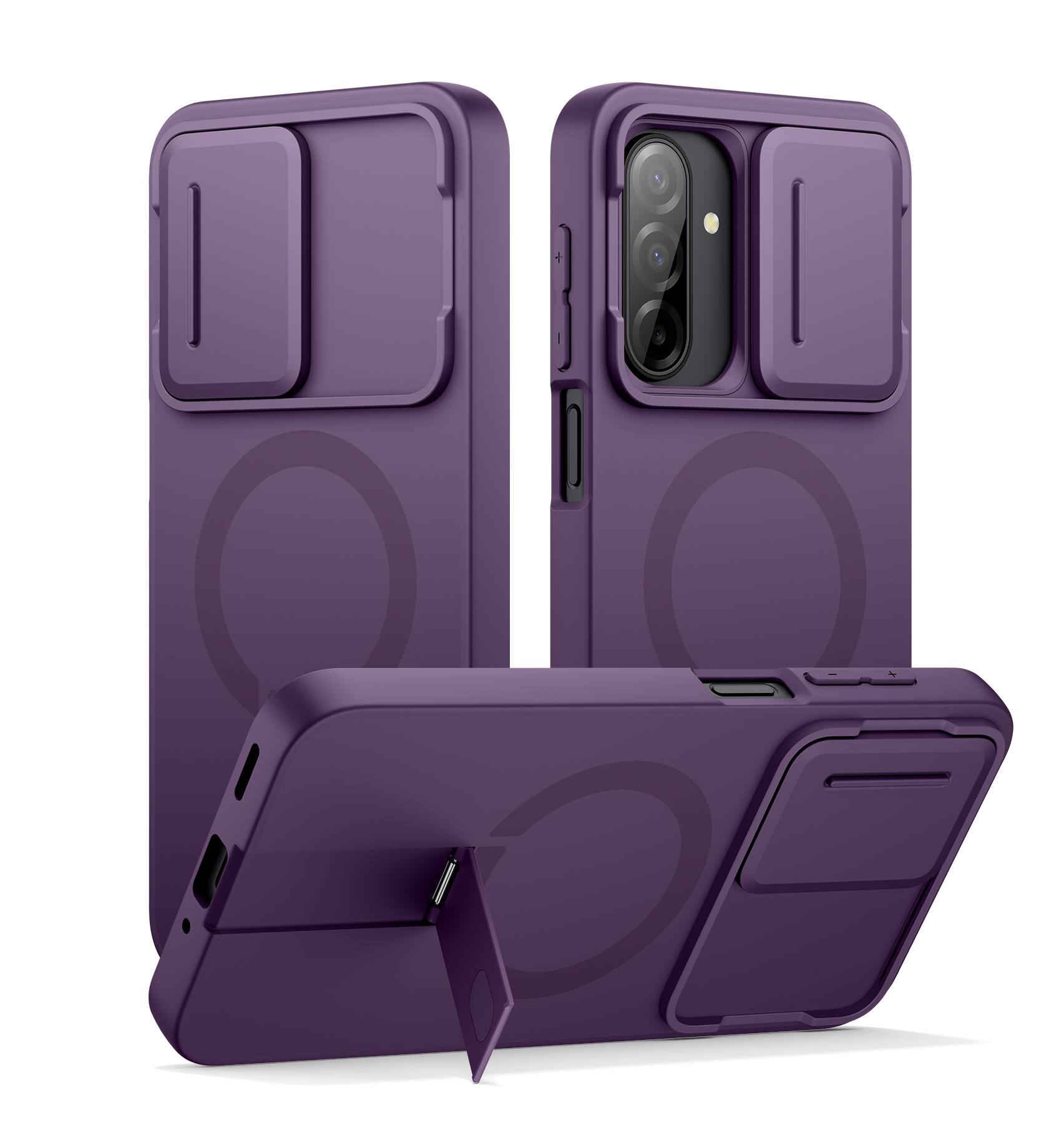 SURITCH - Case for Samsung Galaxy A17/A26 5G with Camera Cover, Metal Kickstand, Compatible with MagSafe, Shockproof Bumper Cover - Dark Purple