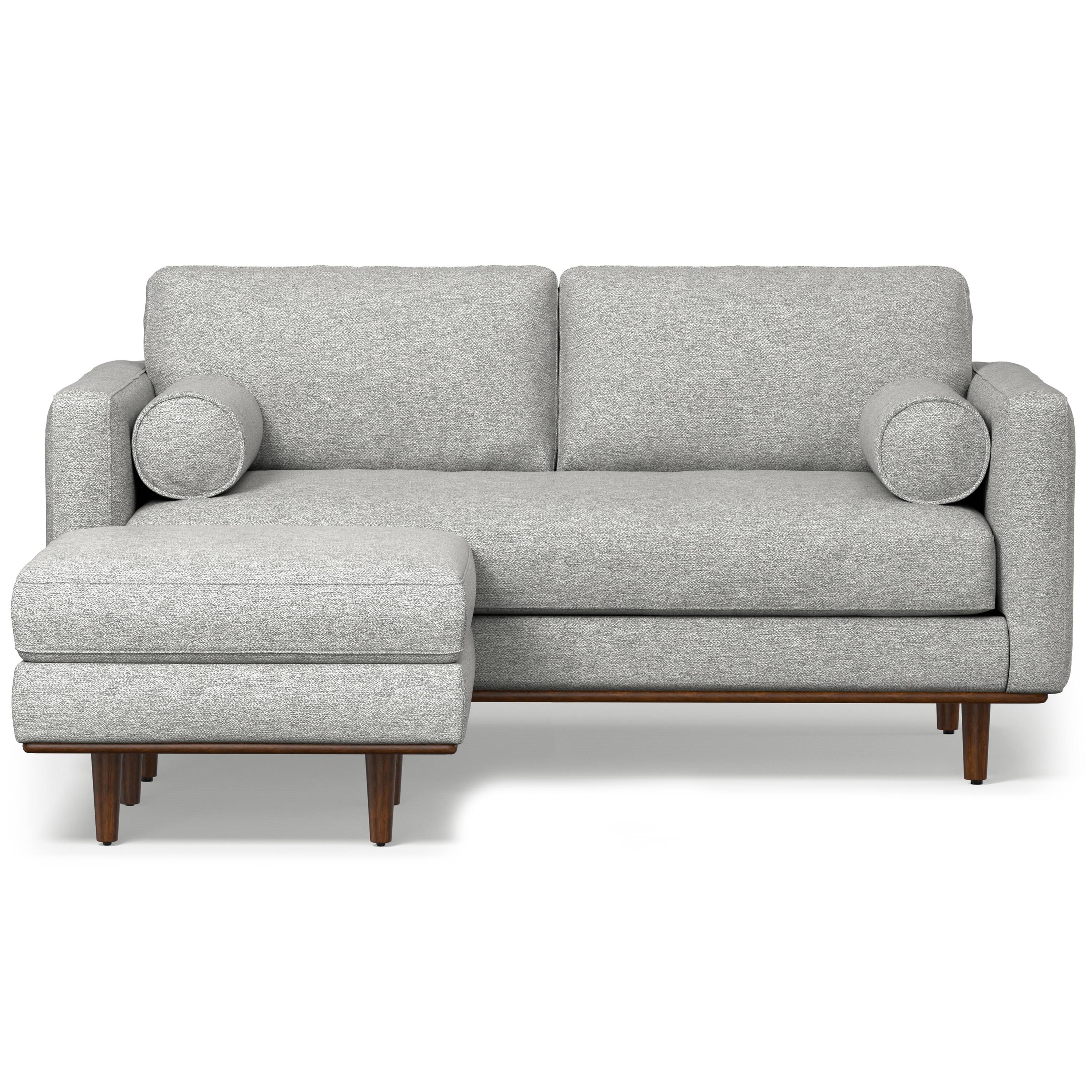 Alt View 4. Simpli Home - Morrison Mid-Century Modern 72 inch Wide Sofa with Ottoman Set in Mist Grey Tightly Woven Performance Fabric - Mist Grey.
