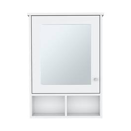 TuHome - Vina Medicine Cabinet With Mirror Door High Cabinet Organizer With Three Concealed Shelves And Two Open Shelves - White