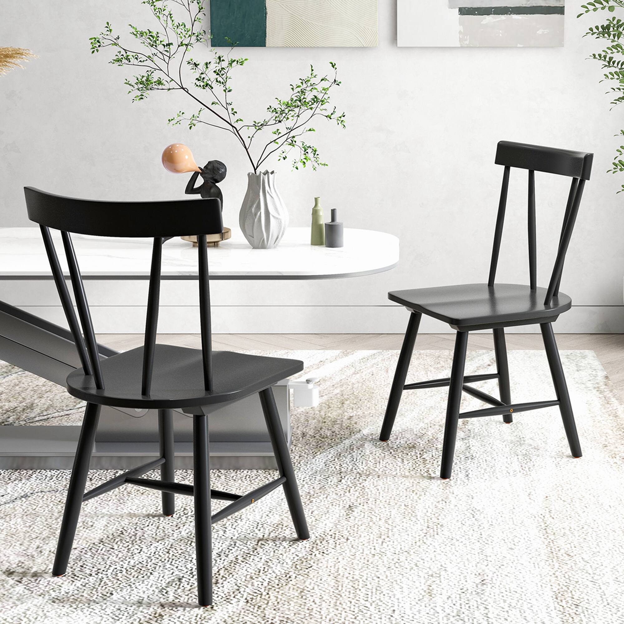 Alt View 1. Costway - Costway Dining Chairs Set of 2 Windsor Chairs Wood Armless Chairs with Solid Rubber Wood Black - Black.