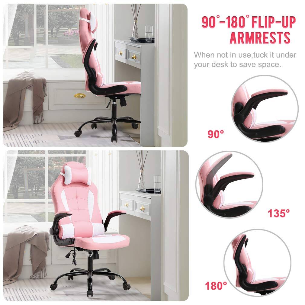90°-180° FLIP-UP ARMRESTS  
When not in use, tuck it under your desk to save space.  

90°  
135°  
180°