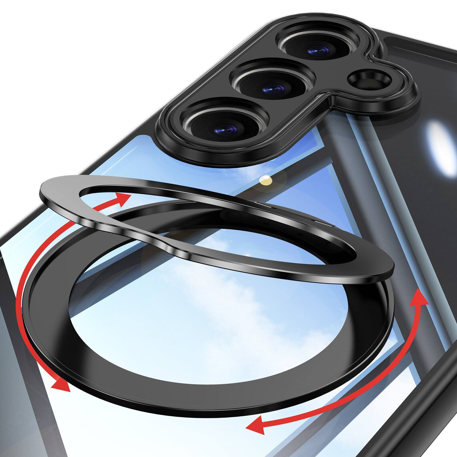 Alt View 2. Dteck - Magnetic Clear Case For Samsung Galaxy S26, Shockproof Anti-Scratch 360° Ring Holder Stand PC+TPU Protection Cover - Black.