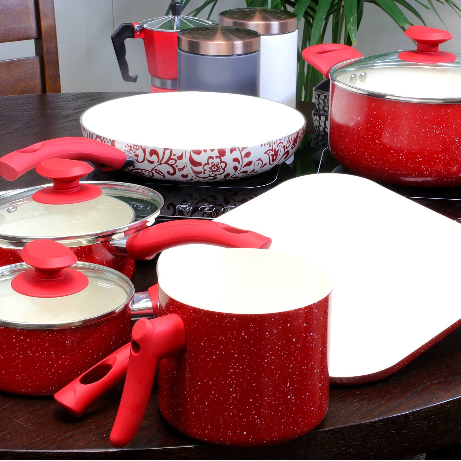 Alt View 3. Oster - Oster Cocina San Jacinto Aluminum Cookware Set in Red Speckled Finish, Set of 9 - Red Speckle.