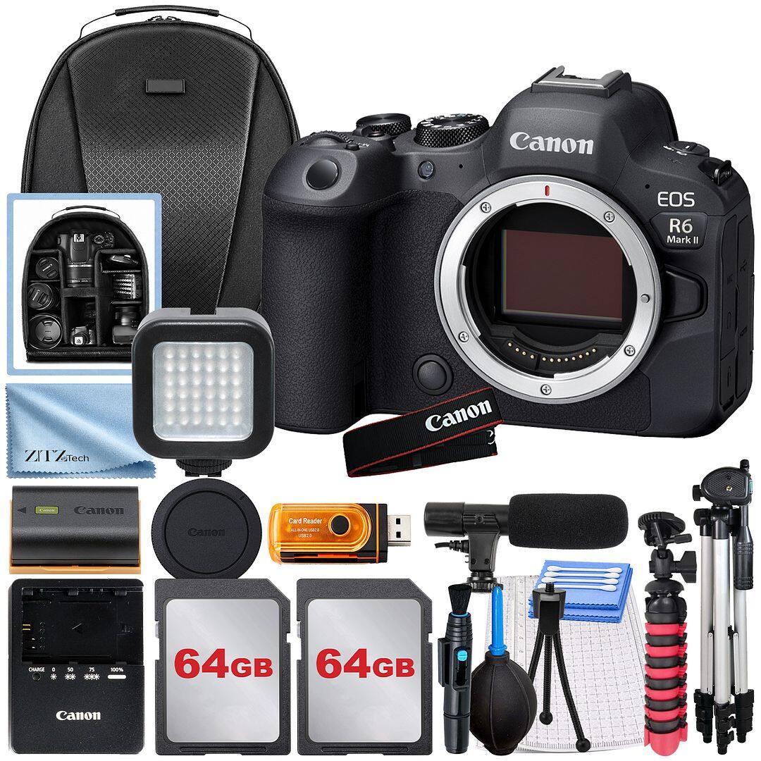 Canon EOS R6 Mark II

ZX1%Tech

Canon Card Reader

64GB SD Cards

Canon Battery

Canon Lens Cap

Canon Lens Hood

Canon Tripod

Canon Flash

Canon Microphone

Canon Cleaning Kit