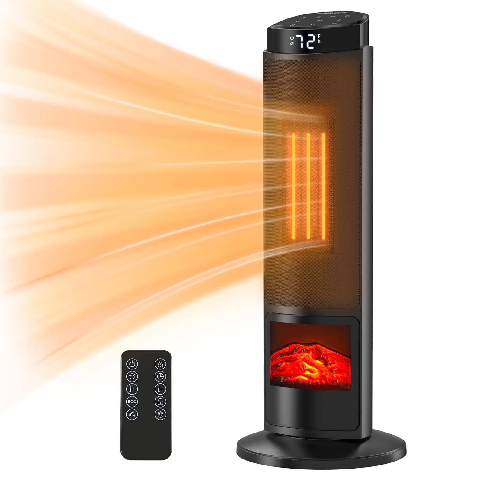 AENKYO - 1500W Portable Space Heaters with Remote Control 70° Oscillation, 12H Timer and Thermostat - Black