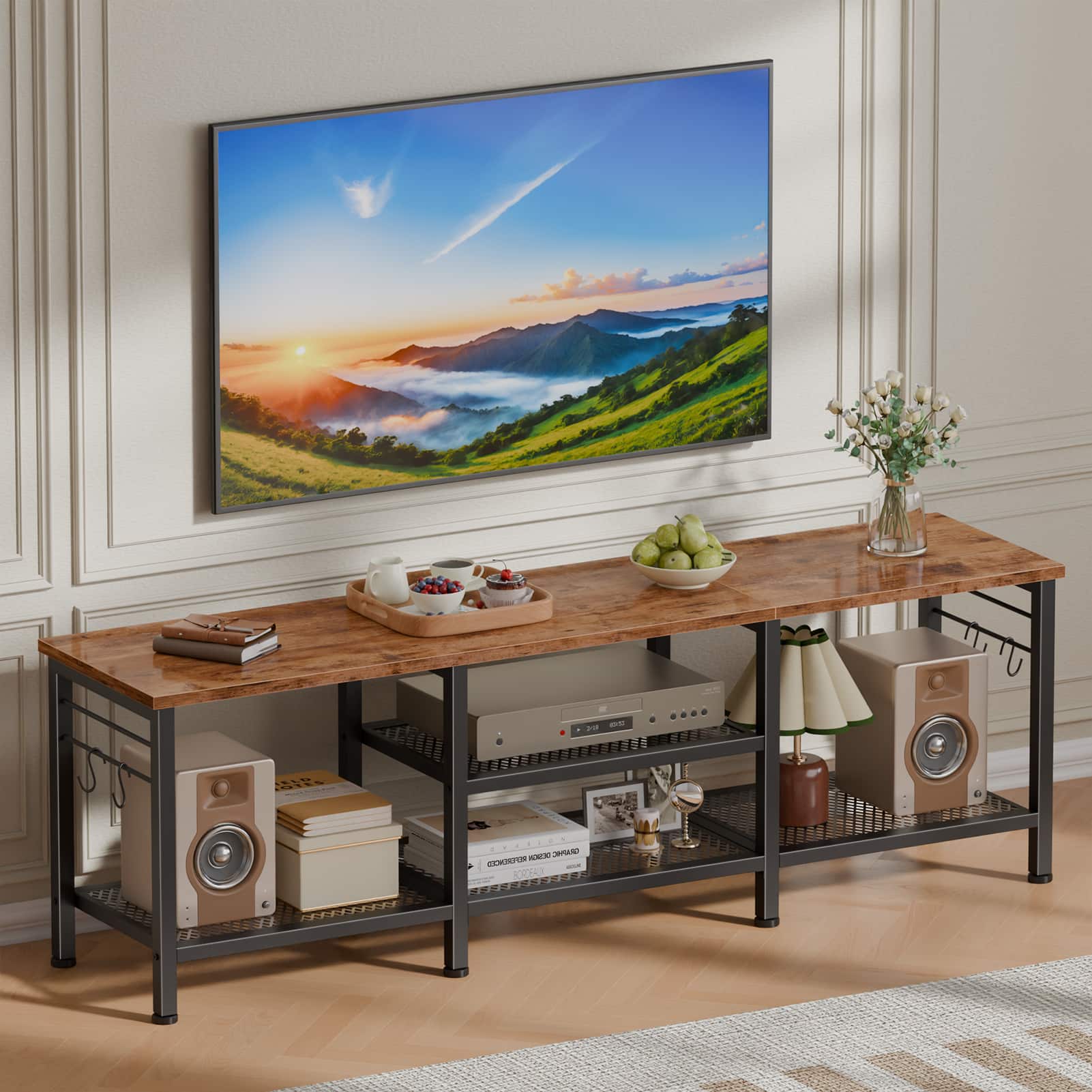 Furnulem - 55 In TV Stand for TVs up to 65 In - Brown
