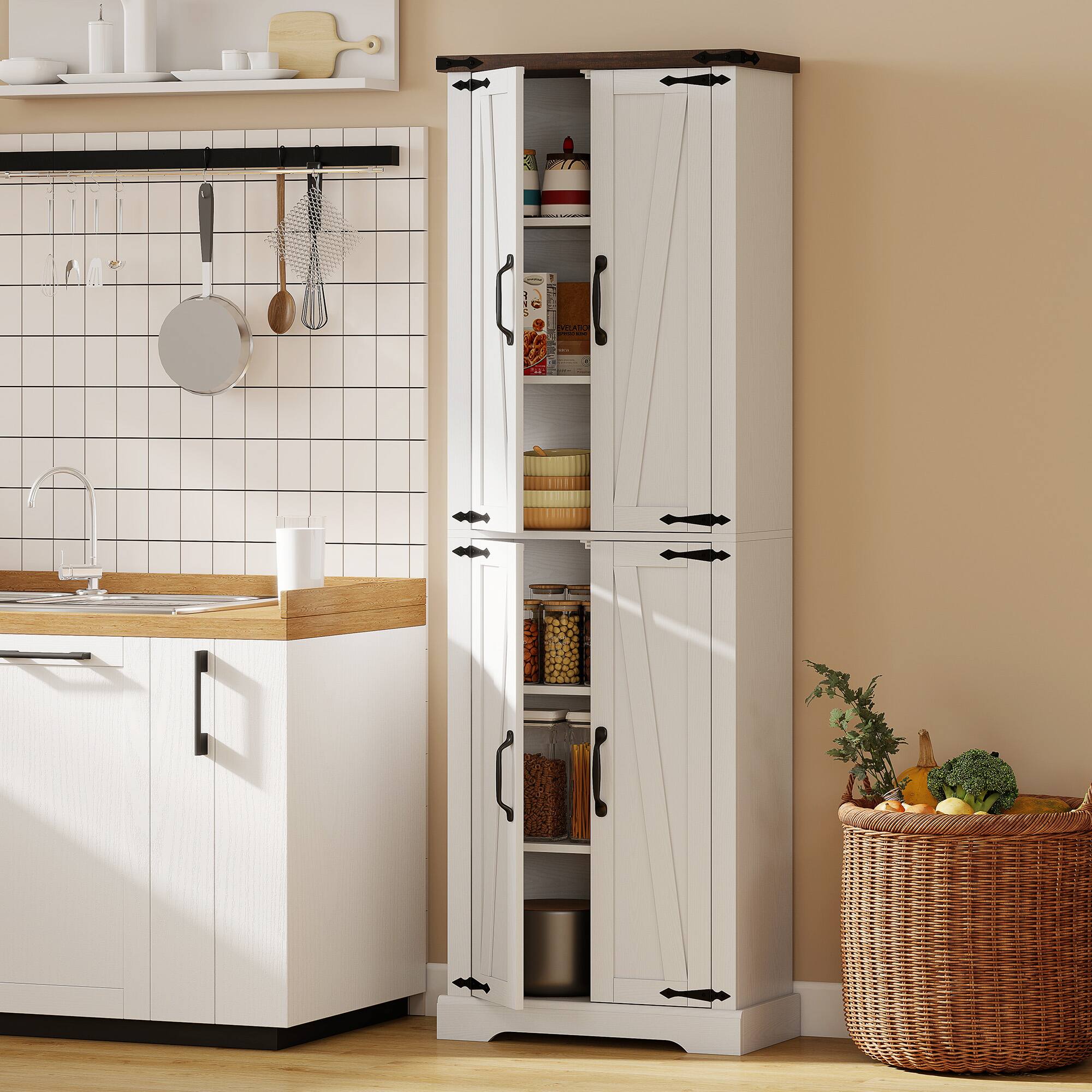 Alt View 1. Homcom - Tall Pantry Cabinet - White Wood Grain.