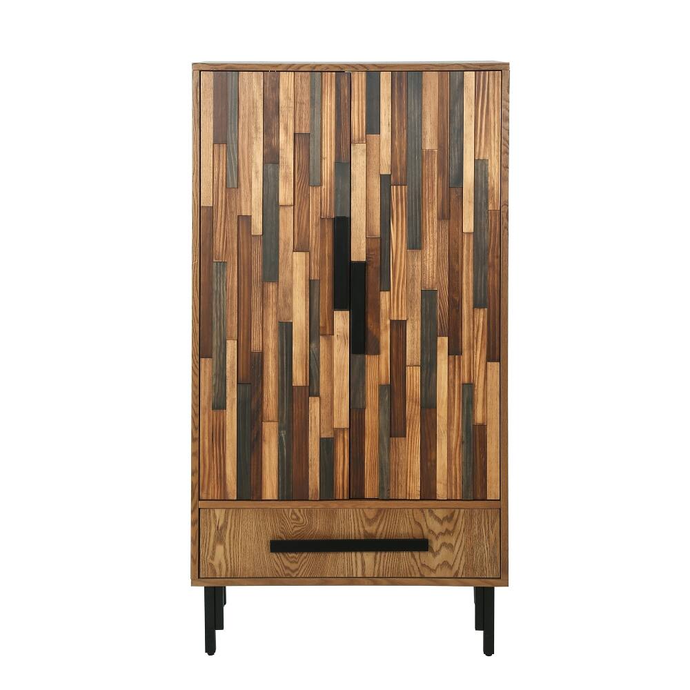 Alt View 2. Loheer - Loheer Tall Storage Cabinet with Drawer Wood Accent Sideboard for Living Room Hallway Freestanding Two Door Furniture - Ash Wood Grain.