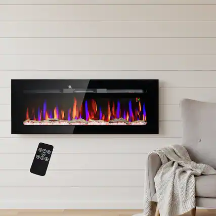 Front. AOSTIRMOTOR - 50 inch 1500W Electric Fireplace with Remote Control 8H Timer.